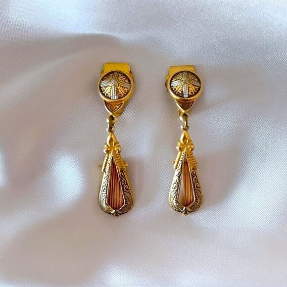 Vintage Spanish Damascene Drop Earrings - Picture 3 of 5
